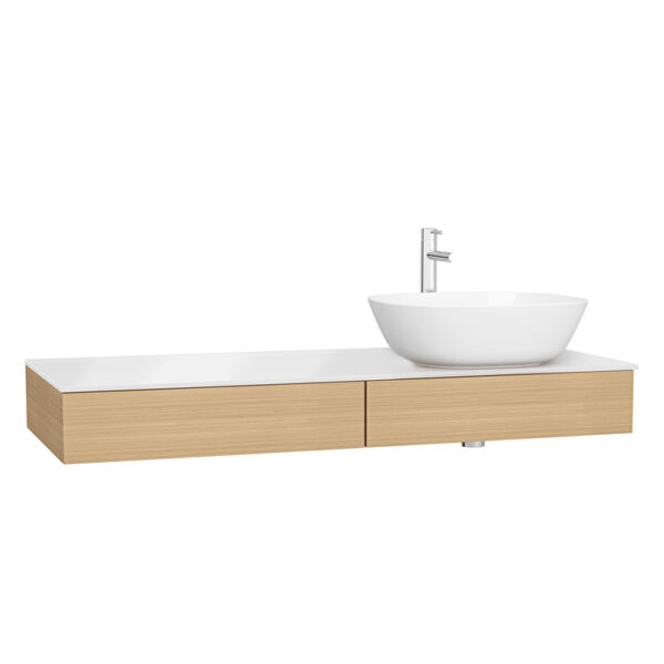 VitrA Origin Tezgah, 120 cm, İki Çekmeceli, Sağ Sifon Delikli, Açık Meşe