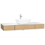 VitrA Origin Tezgah, 120 cm, İki Çekmeceli, Orta Sifon Delikli, Açık Meşe
