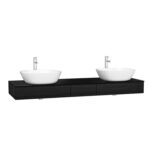 VitrA Origin Tezgah, 150 cm, Üç Çekmeceli, Çift Sifon Delikli, Hareli Siyah Meşe