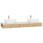 VitrA Origin Tezgah, 150 cm, Üç Çekmeceli, Çift Sifon Delikli, Açık Meşe