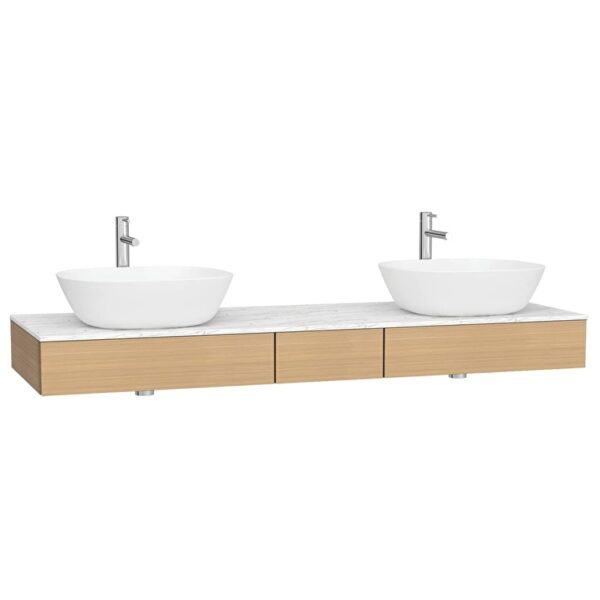 VitrA Origin Tezgah, 150 cm, Üç Çekmeceli, Çift Sifon Delikli, Açık Meşe