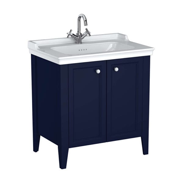 VitrA Valarte Neo Lavabo Dolabı, 80 cm, İki Kapaklı, Etajerli Lavabolu, Çelik Mavisi