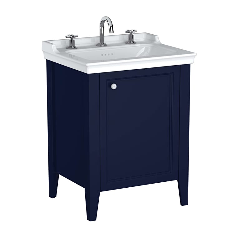 65769_7c285a4b314c3901760114eb5f49071369c8e861-1.jpg VitrA Valarte Neo Lavabo Dolabı, 65 cm, Bir Kapaklı, Etajerli Lavabolu, Üç Armatür Delikli, Çelik Mavisi, Sağ - Görsel 1