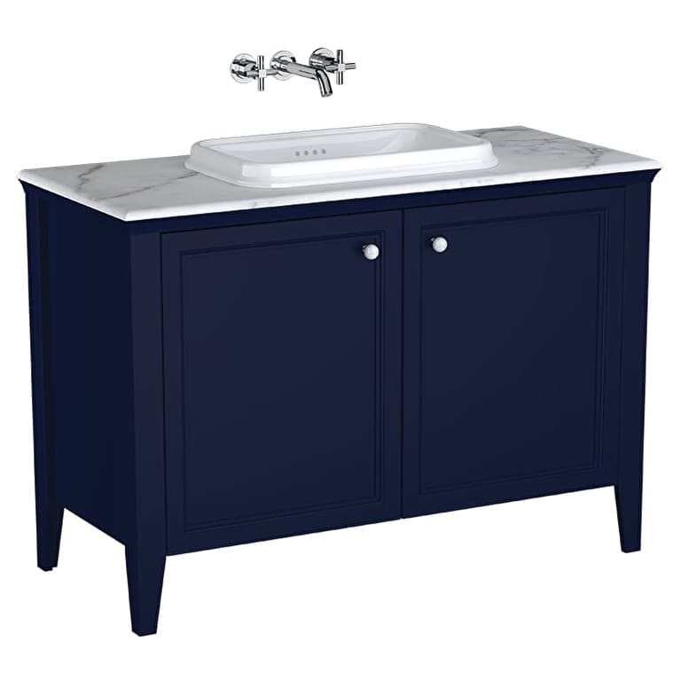 65774_a90a11ab41619d107f15a5ddf7d80688bd93605d-1.jpg VitrA Valarte Neo Lavabo Dolabı, 120 cm, İki Kapaklı, Tezgahüstü Lavabolu, Mermer Tezgahlı, Çelik Mavisi - Görsel 1