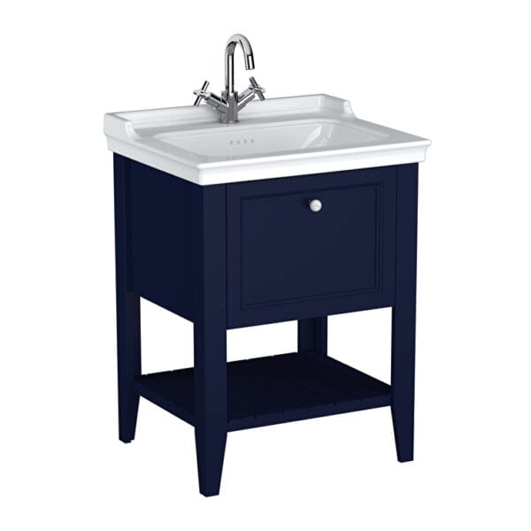 VitrA Valarte Neo Lavabo Dolabı, 65 cm, Bir Çekmeceli, Etajerli Lavabolu, Çelik Mavisi