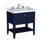 VitrA Valarte Neo Lavabo Dolabı, 80 cm, Bir Çekmeceli, Etajerli Lavabolu, Üç Armatür Delikli, Çelik Mavisi