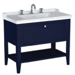 VitrA Valarte Neo Lavabo Dolabı, 100 cm, Bir Çekmeceli, Etajerli Lavabolu, Üç Armatür Delikli, Çelik Mavisi
