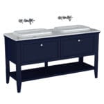 VitrA Valarte Neo Lavabo Dolabı, 150 cm, İki Çekmeceli, Tezgahüstü Lavabolu, Mermer Tezgahlı, Çelik Mavisi