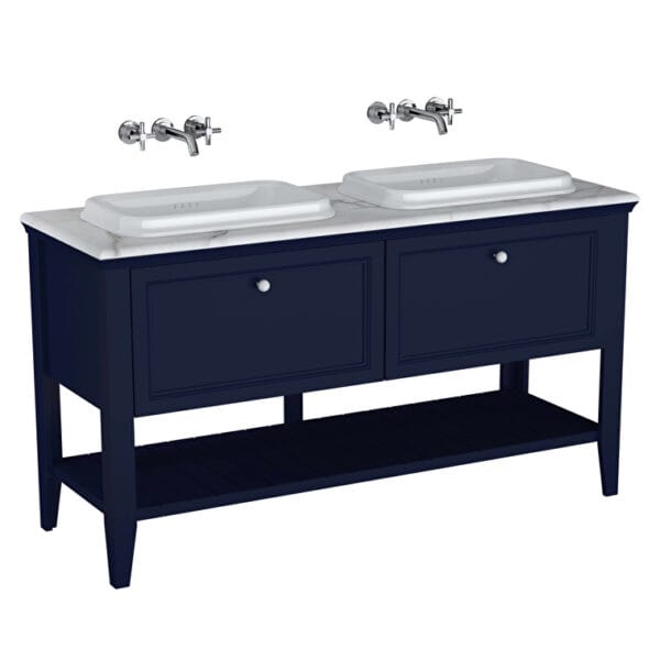 VitrA Valarte Neo Lavabo Dolabı, 150 cm, İki Çekmeceli, Tezgahüstü Lavabolu, Mermer Tezgahlı, Çelik Mavisi