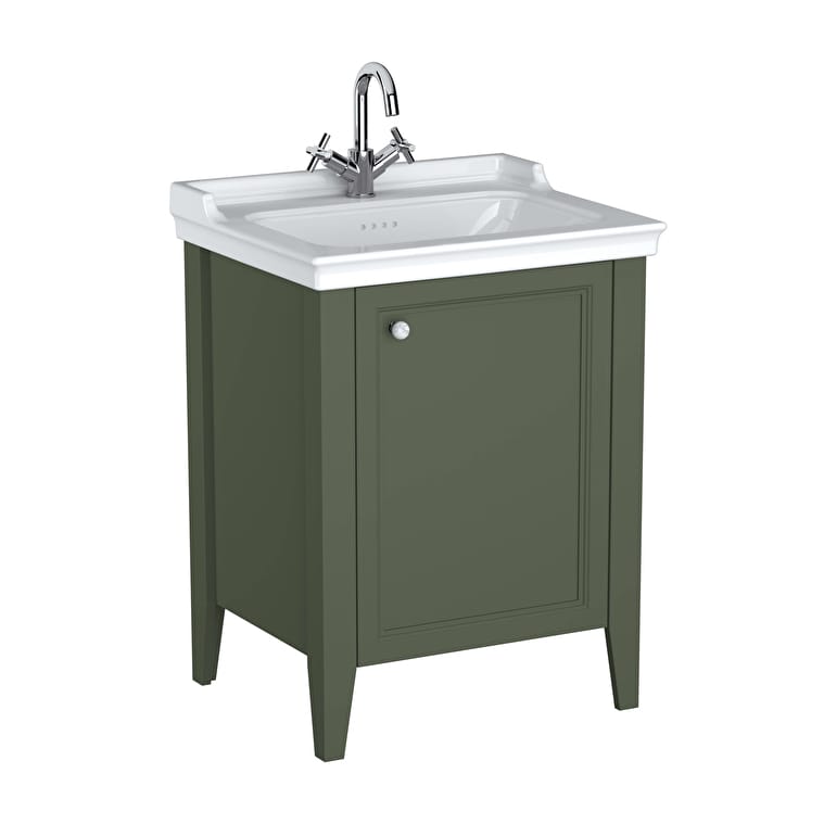 65804_b63fb42903e44a339ec4982fdb5b27a89f60e03c-1.jpg VitrA Valarte Neo Lavabo Dolabı, 65 cm, Bir Kapaklı, Etajerli Lavabolu, Retro Yeşil, Sağ - Görsel 1