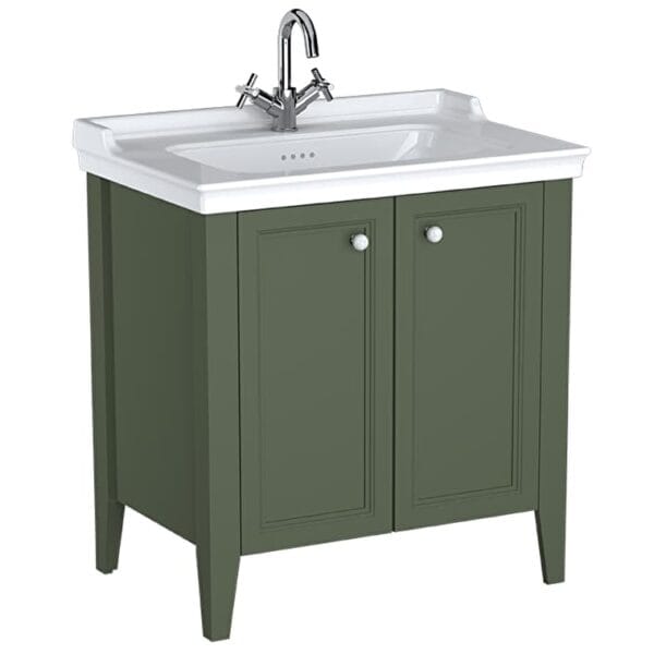 VitrA Valarte Neo Lavabo Dolabı, 80 cm, İki Kapaklı, Etajerli Lavabolu, Retro Yeşil