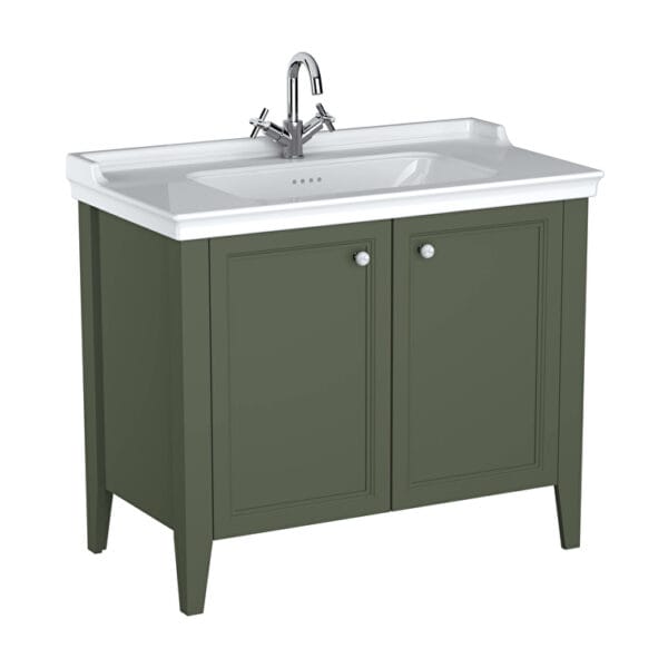 VitrA Valarte Neo Lavabo Dolabı, 100 cm, İki Kapaklı, Etajerli Lavabolu, Retro Yeşil