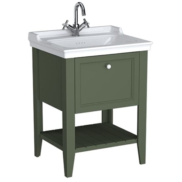 VitrA Valarte Neo Lavabo Dolabı, 65 cm, Bir Çekmeceli, Etajerli Lavabolu, Retro Yeşil