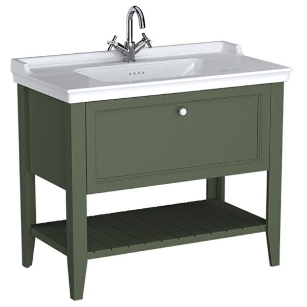 VitrA Valarte Neo Lavabo Dolabı, 100 cm, Bir Çekmeceli, Etajerli Lavabolu, Retro Yeşil