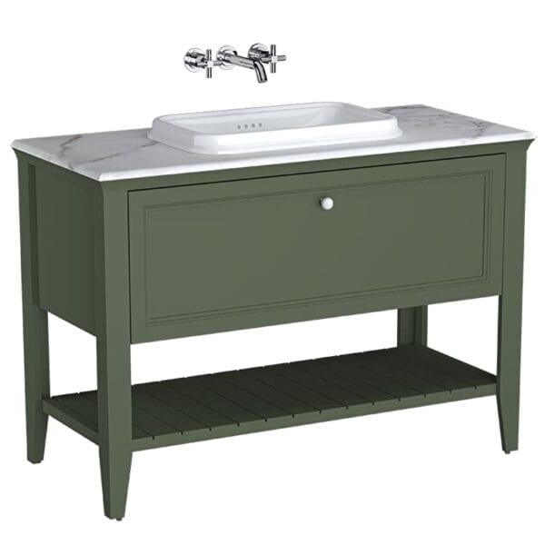 VitrA Valarte Neo Lavabo Dolabı, 120 cm, Bir Çekmeceli, Tezgahüstü Lavabolu, Mermer Tezgahlı, Retro Yeşil