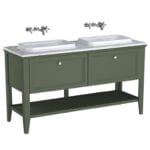 VitrA Valarte Neo Lavabo Dolabı, 150 cm, İki Çekmeceli, Tezgahüstü Lavabolu, Mermer Tezgahlı, Retro Yeşil