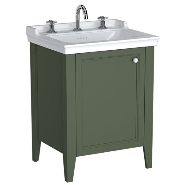 VitrA Valarte Neo Lavabo Dolabı, 65 cm, Bir Kapaklı, Etajerli Lavabolu, Üç Armatür Delikli, Retro Yeşil, Sol