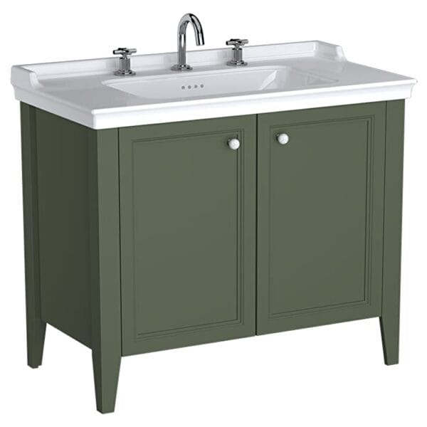 VitrA Valarte Neo Lavabo Dolabı, 100 cm, İki Kapaklı, Etajerli Lavabolu, Üç Armatür Delikli, Retro Yeşil