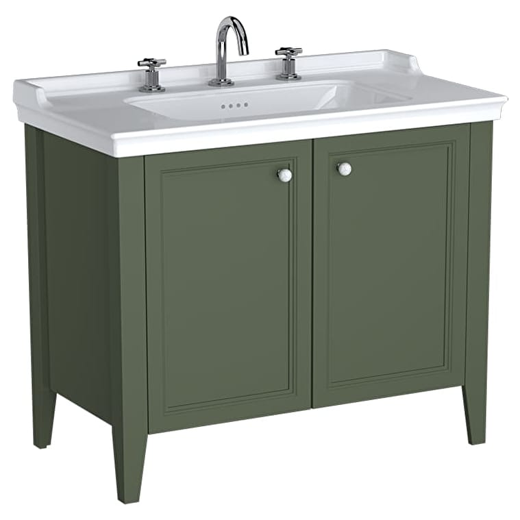 65837_290875026fd3287a0da17007df1f78cc044cb08e-1.jpg VitrA Valarte Neo Lavabo Dolabı, 100 cm, İki Kapaklı, Etajerli Lavabolu, Üç Armatür Delikli, Retro Yeşil - Görsel 1