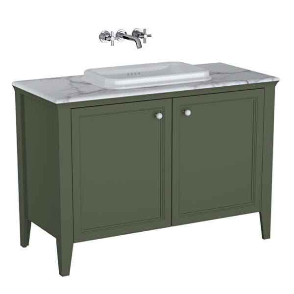 VitrA Valarte Neo Lavabo Dolabı, 120 cm, İki Kapaklı, Tezgahüstü Lavabolu, Mermer Tezgahlı, Retro Yeşil