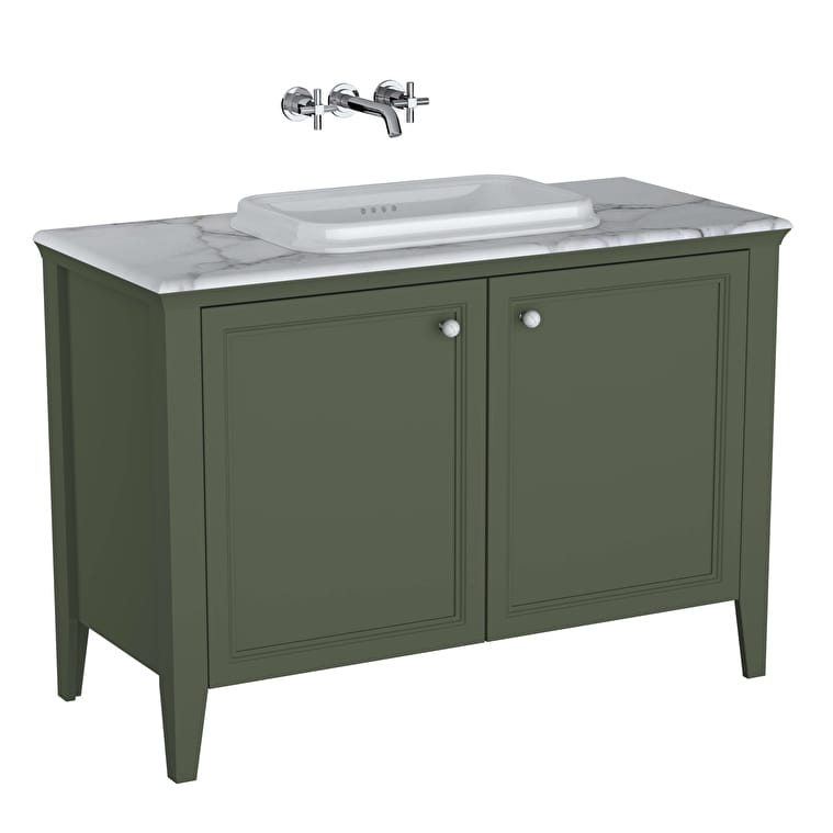 65840_cf09fa2be441859826ad1ef1703fa14a71aa7867-1.jpg VitrA Valarte Neo Lavabo Dolabı, 120 cm, İki Kapaklı, Tezgahüstü Lavabolu, Mermer Tezgahlı, Retro Yeşil - Görsel 1