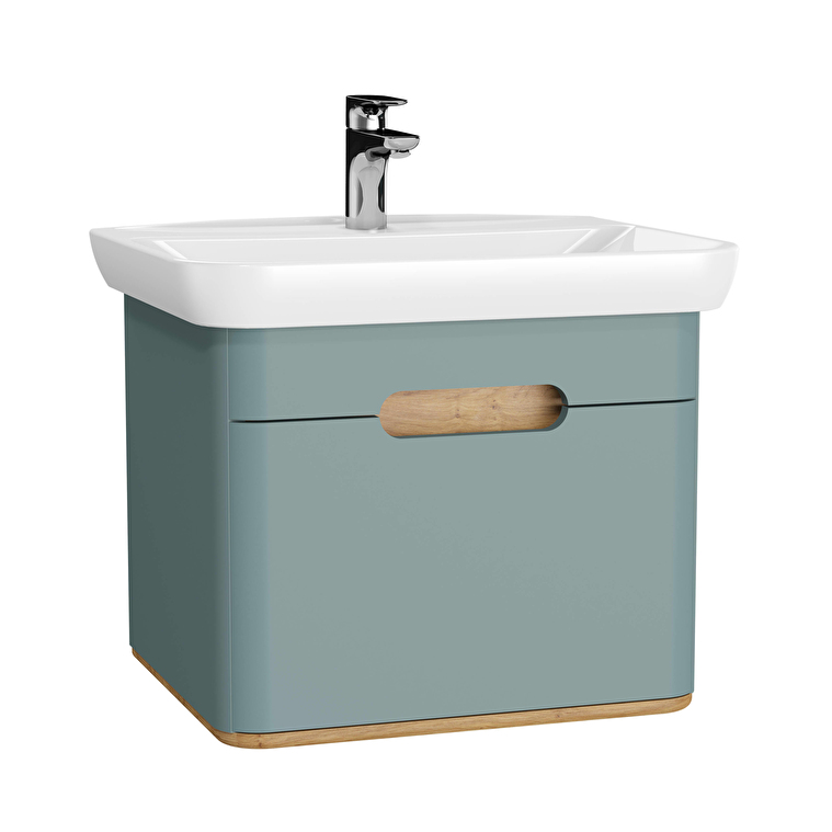 65873-1.jpg VitrA Sento Lavabo Dolabı, 65 cm, Bir Çekmeceli, Aydınlatmalı, Mat Fiyord Yeşili - Görsel 1