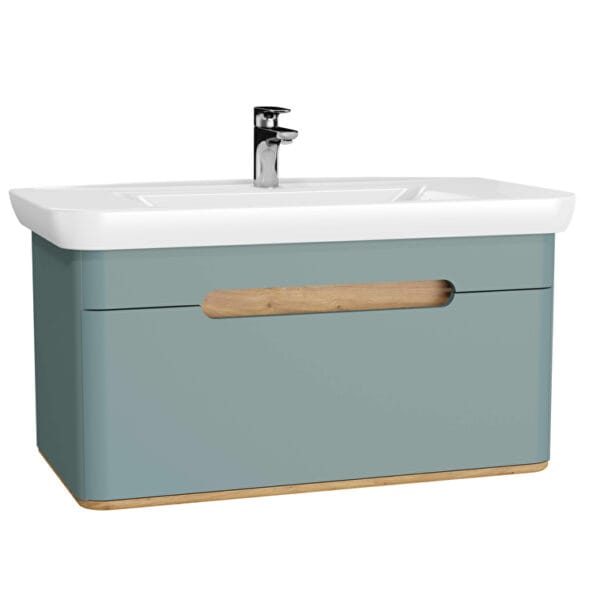 VitrA Sento Lavabo Dolabı, 100 cm, Bir Çekmeceli, Aydınlatmalı, Mat Fiyord Yeşili