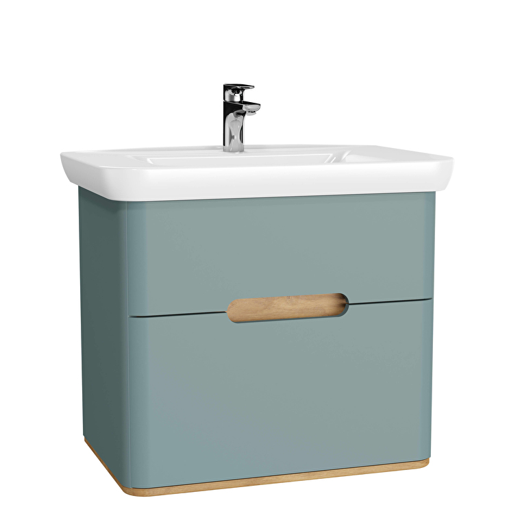 65877-1.jpg VitrA Sento Lavabo Dolabı, 80 cm, İki Çekmeceli, Aydınlatmalı, Mat Fiyord Yeşili - Görsel 1