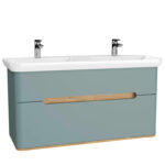 VitrA Sento Lavabo Dolabı, 130 cm, İki Çekmeceli, Çift Hazneli Lavabolu, Aydınlatmalı, Mat Fiyord Yeşili