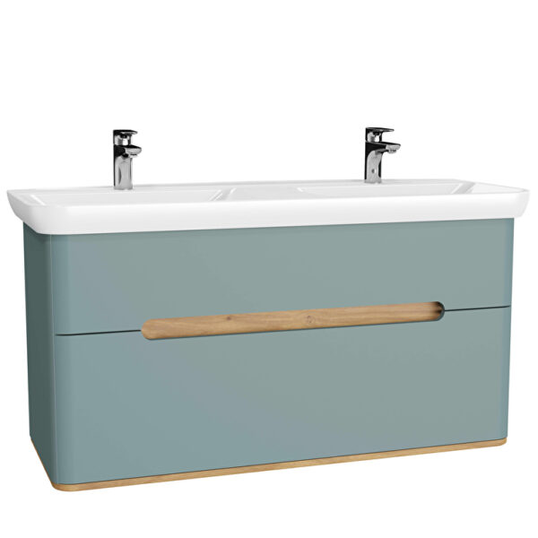 VitrA Sento Lavabo Dolabı, 130 cm, İki Çekmeceli, Çift Hazneli Lavabolu, Aydınlatmalı, Mat Fiyord Yeşili