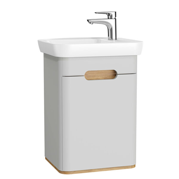 VitrA Sento Lavabo Dolabı, 50 cm, Bir Kapaklı, Dar, Aydınlatmalı, Mat Açık Gri, Sol