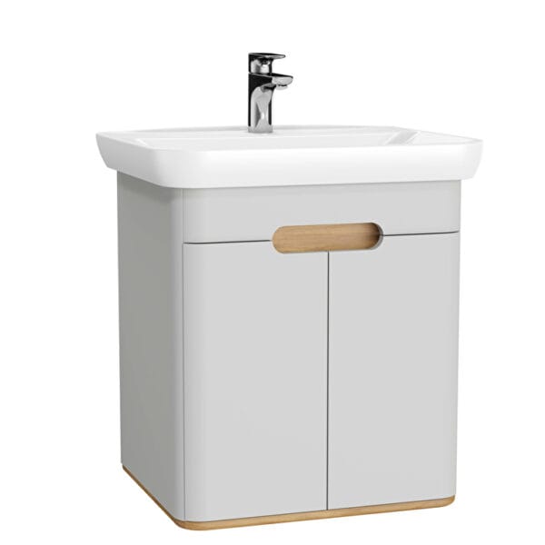 VitrA Sento Lavabo Dolabı, 65 cm, İki Kapaklı, Aydınlatmalı, Mat Açık Gri