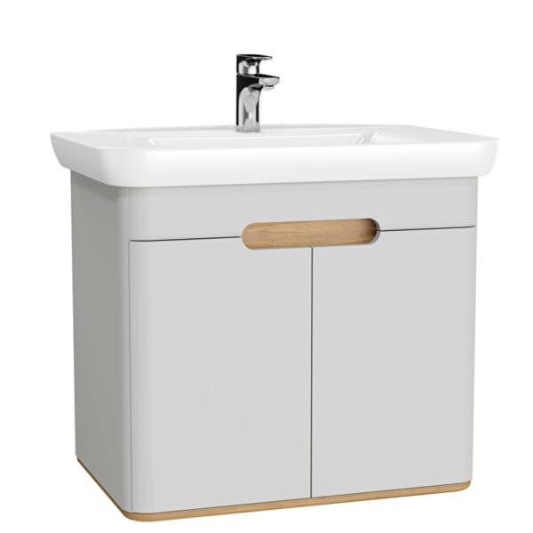 VitrA Sento Lavabo Dolabı, 80 cm, İki Kapaklı, Aydınlatmalı, Mat Açık Gri