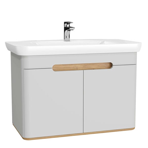 VitrA Sento Lavabo Dolabı, 100 cm, İki Kapaklı, Aydınlatmalı, Mat Açık Gri