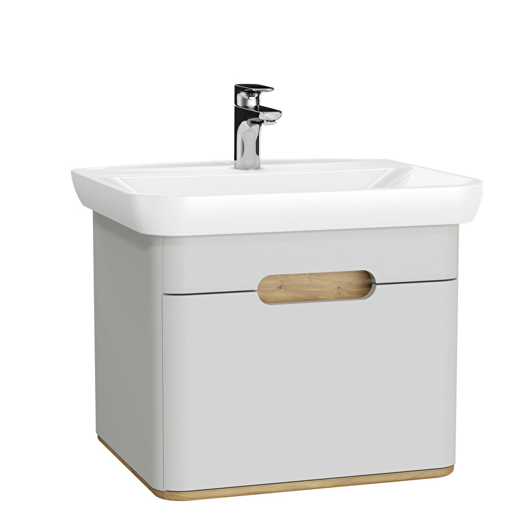 65985-1.jpg VitrA Sento Lavabo Dolabı, 65 cm, Bir Çekmeceli, Aydınlatmalı, Mat Açık Gri - Görsel 1