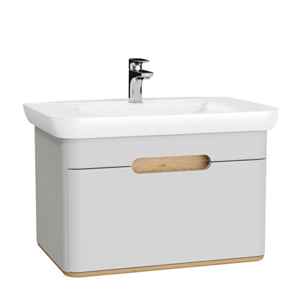 VitrA Sento Lavabo Dolabı, 80 cm, Bir Çekmeceli, Aydınlatmalı, Mat Açık Gri
