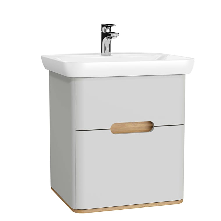65988_01f15b4f1e4f499479e9b00c62aa08244bac311c-1.jpg VitrA Sento Lavabo Dolabı, 65 cm, İki Çekmeceli, Aydınlatmalı, Mat Açık Gri - Görsel 1