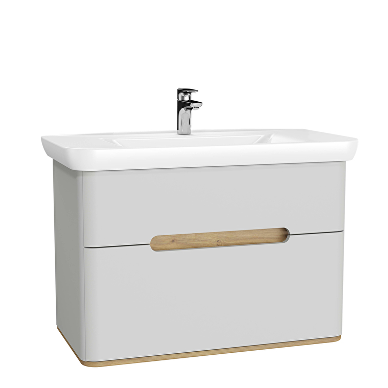 65990-1.jpg VitrA Sento Lavabo Dolabı, 100 cm, İki Çekmeceli, Aydınlatmalı, Mat Açık Gri - Görsel 1