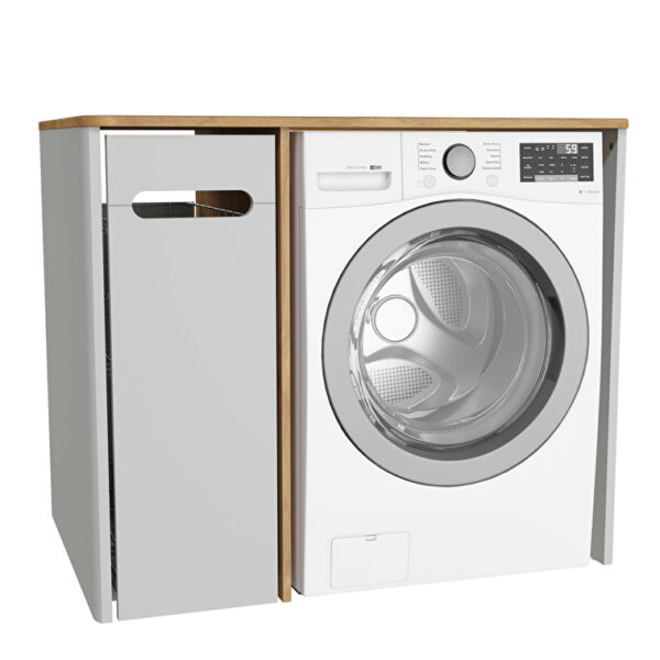 VitrA Sento Demonte Çamaşır Makinesi Ünitesi, 105 cm, Bir Çekmeceli, Çamaşır Sepetli, Mat Açık Gri, Sol