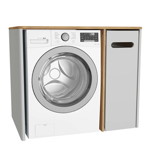 VitrA Sento Demonte Çamaşır Makinesi Ünitesi, 105 cm, Bir Çekmeceli, Çamaşır Sepetli, Mat Açık Gri, Sağ