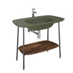 VitrA Plural Lavabo Dolabı, 100 cm, Tek Armatür Delikli, Mat Yosun Yeşili Seramik Lavabolu, Koyu Meşe
