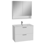 VitrA Mia Banyo Dolabı Seti, 80 cm, İki Çekmeceli, Lavabo Dolabı, Raflı Dolaplı Ayna, Parlak Beyaz