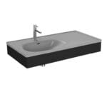 VitrA Equal Lavabo Ünitesi, 100 cm, Asimetrik Gri Lavabolu, Hareli Siyah Meşe