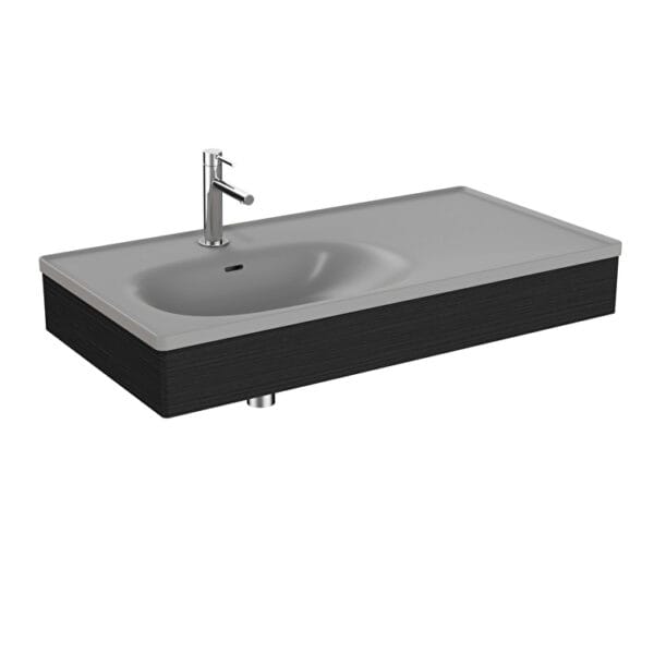 VitrA Equal Lavabo Ünitesi, 100 cm, Asimetrik Gri Lavabolu, Hareli Siyah Meşe