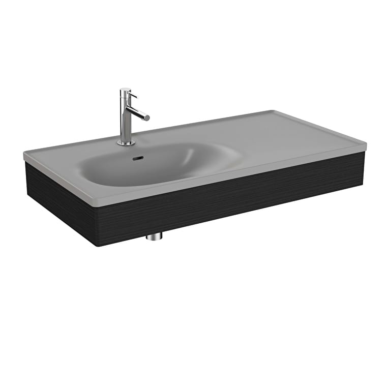 66056_e42a913597f480c9579bae4e8ec8705348da14b6-1.jpg VitrA Equal Lavabo Ünitesi, 100 cm, Asimetrik Gri Lavabolu, Hareli Siyah Meşe - Görsel 1