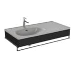 VitrA Equal Lavabo Ünitesi, 100 cm, Asimetrik Gri Lavabolu, Havluluklu, Hareli Siyah Meşe