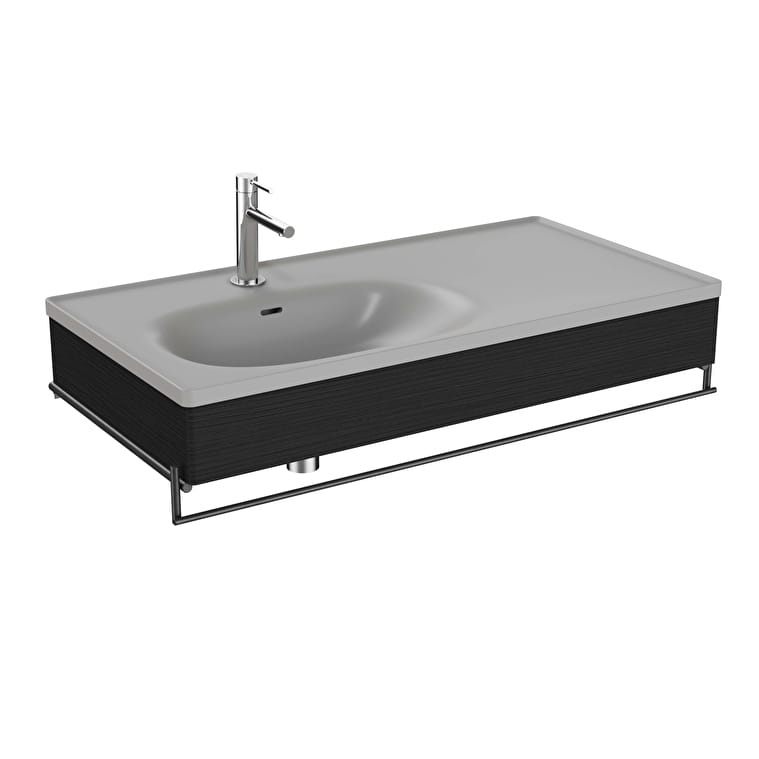 66058_c42e166bf9d7dec446ddd9fae2176f97cd9aabf3-1.jpg VitrA Equal Lavabo Ünitesi, 100 cm, Asimetrik Gri Lavabolu, Havluluklu, Hareli Siyah Meşe - Görsel 1