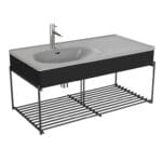 VitrA Equal Lavabo Ünitesi, 100 cm, Raflı, Asimetrik Gri Lavabolu, Hareli Siyah Meşe