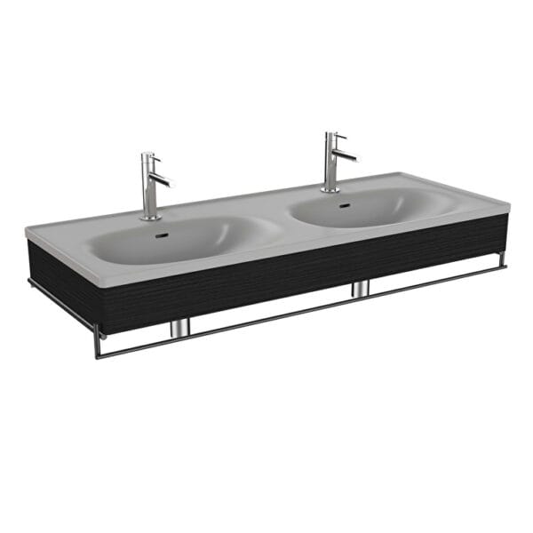 VitrA Equal Lavabo Ünitesi, 130 cm, Çift Hazneli Gri Lavabolu,Havluluklu, Hareli Siyah Meşe