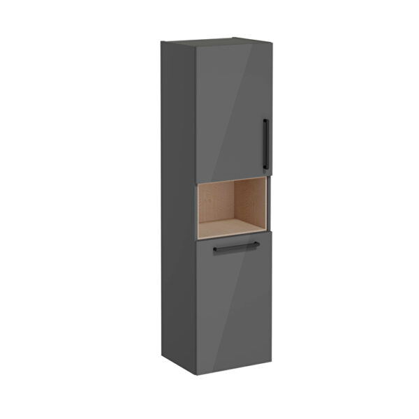 VitrA Root Flat Boy Dolabı, 40 cm, İki Kapaklı, Kısa, Çamaşır Sepetli, Parlak Antrasit, Sol